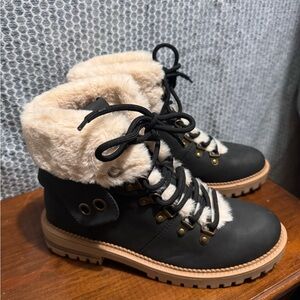 Nicole Miller Black and Cream Fur-Lined Boots